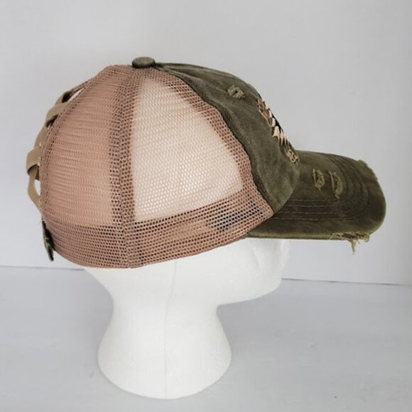 C.C Criss-Cross Ponytail Distressed Mesh Baseball Hat Cap Southwestern Aztec - Picture 5 of 10